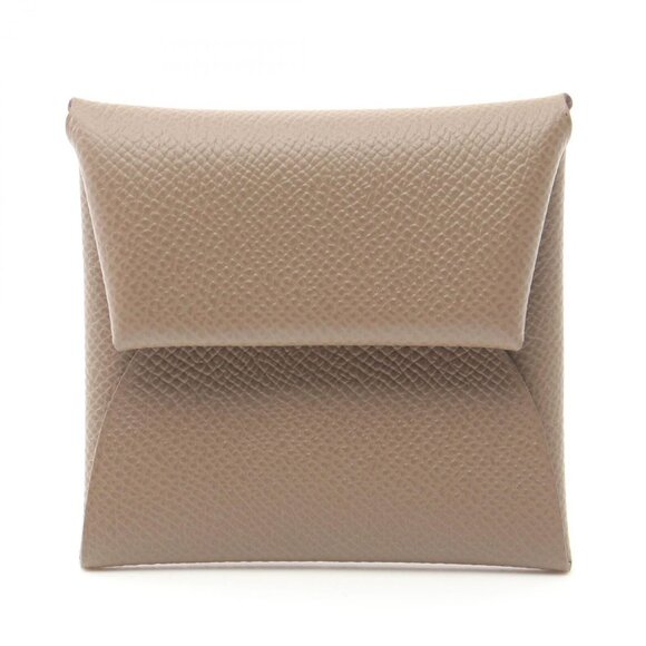 HERMES Bastia coin purse wallet Epsom leather Brown Etoupe Grey Used Women W SHW - Picture 1 of 6